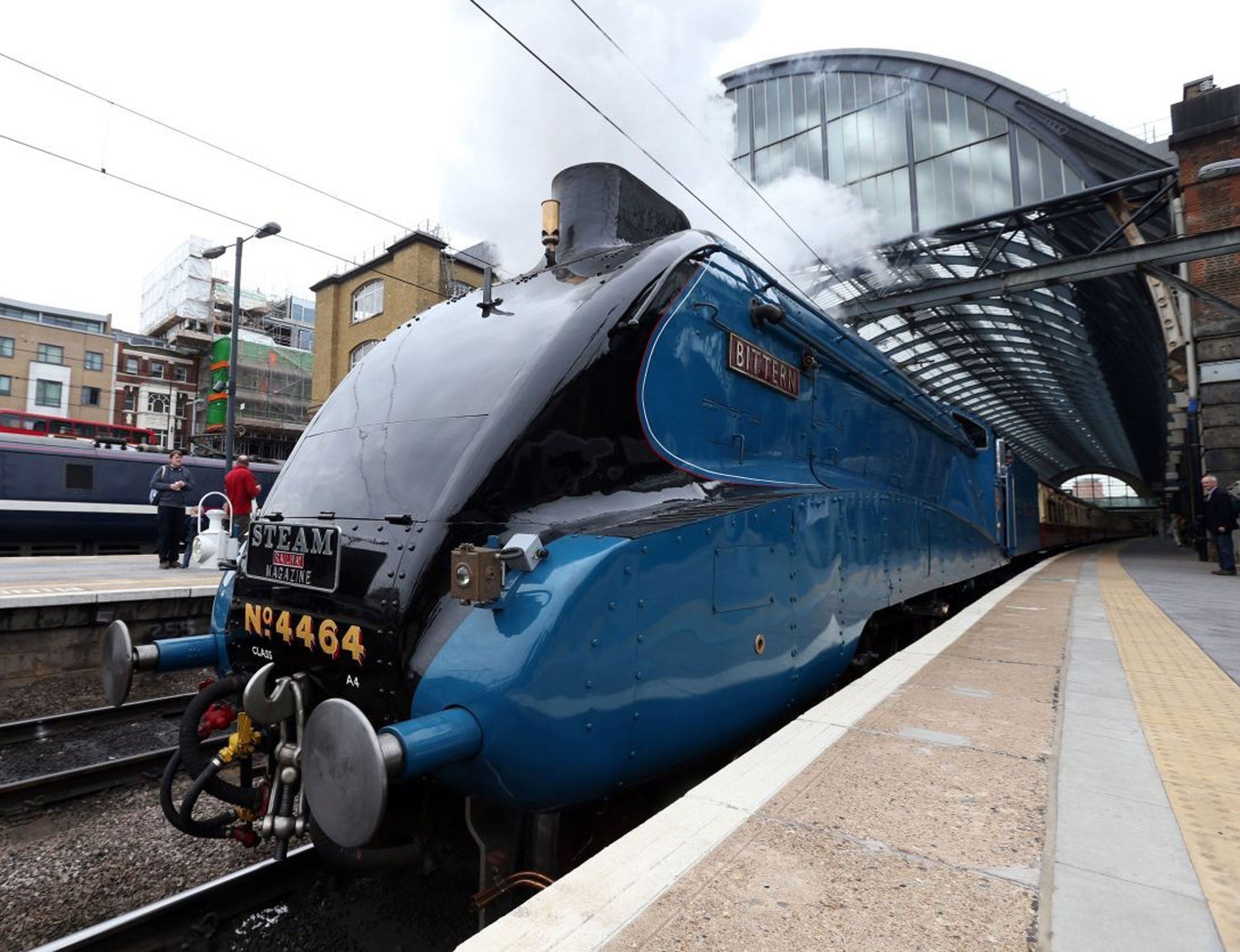 Blue wonder: Bittern pulls away from the platform at King's Cross