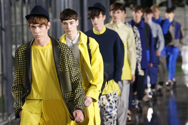 Models walk the runway at  the John Galliano menswear spring/summer 2014 show at Paris Fashion Week