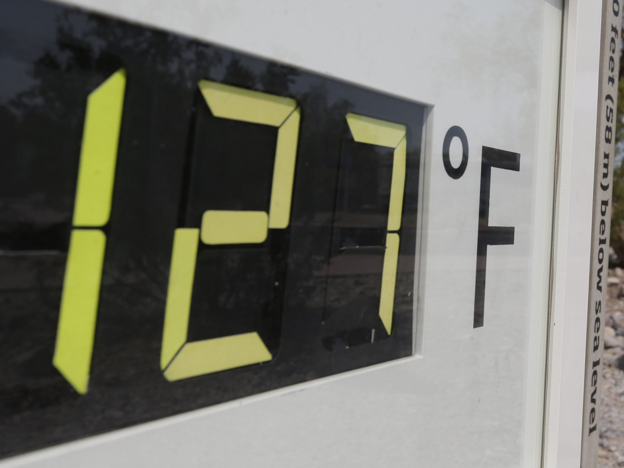 Things are hotting up: a digital thermometer displays the temperature at Furnace Creek, Death Valley