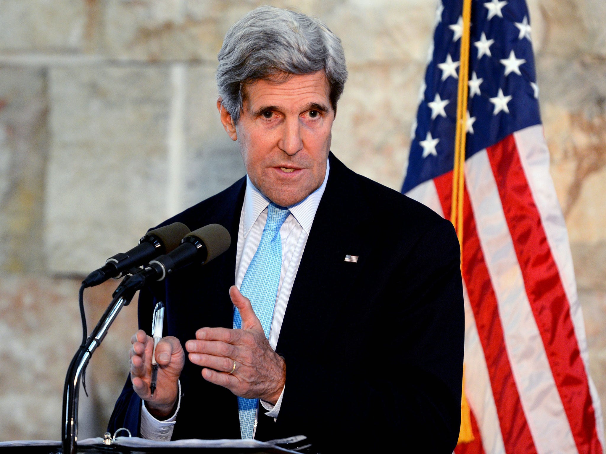 US Secretary of State John Kerry during a press conference in Tel Aviv, Israel