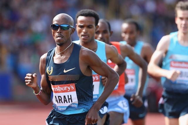 Mo Farah on his way to victory in the 5,000m