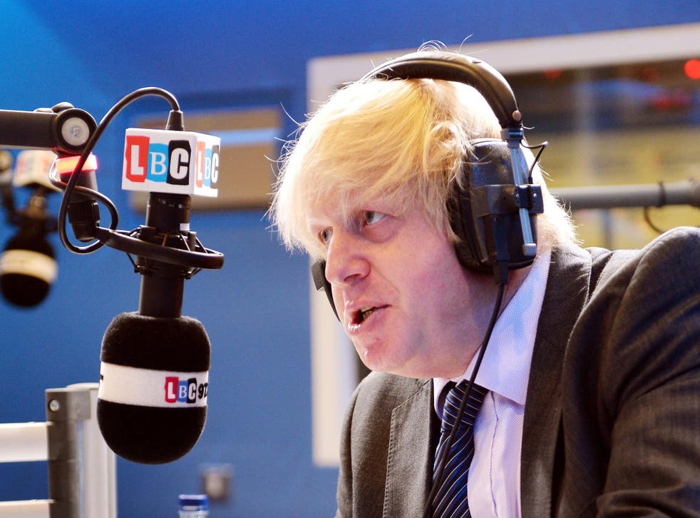2 July 2013: The Mayor of London Boris Johnson responds during his appearance on the LBC 97.3 radio phone-in show, hosted by Nick Ferrari in the LBC studios in London. Boris Johnson could still reverse his decision not to seek a third term as London mayor