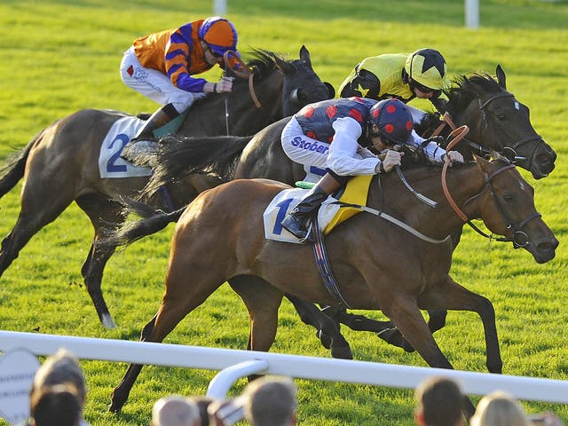 Choral Festival wins the fillies’ handicap at Windsor on Monday night, the final leg of a treble for her jockey, Richard Hughes, who reached his century for the season