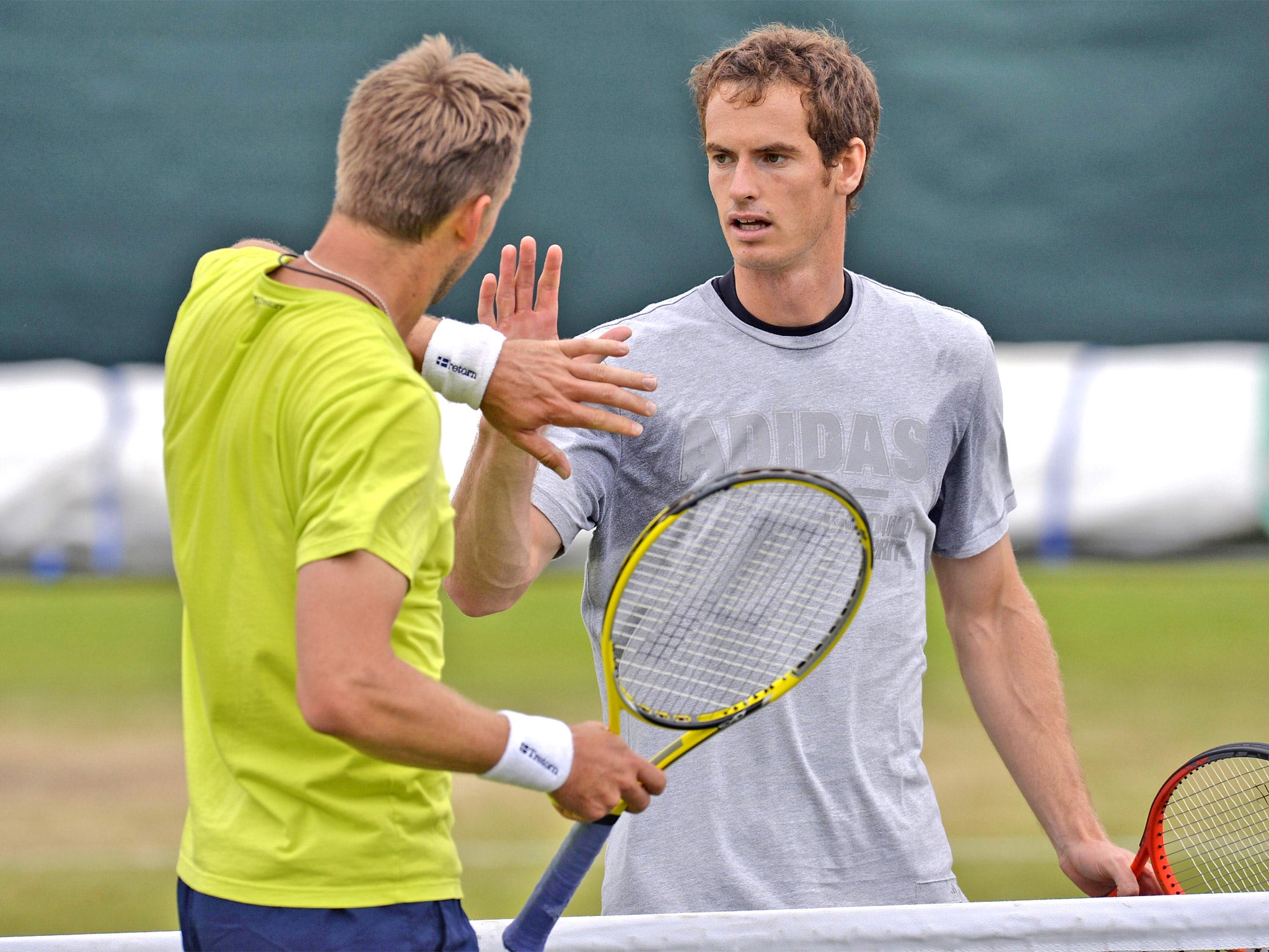 Murray practises with his training partner Johan Brunstrom