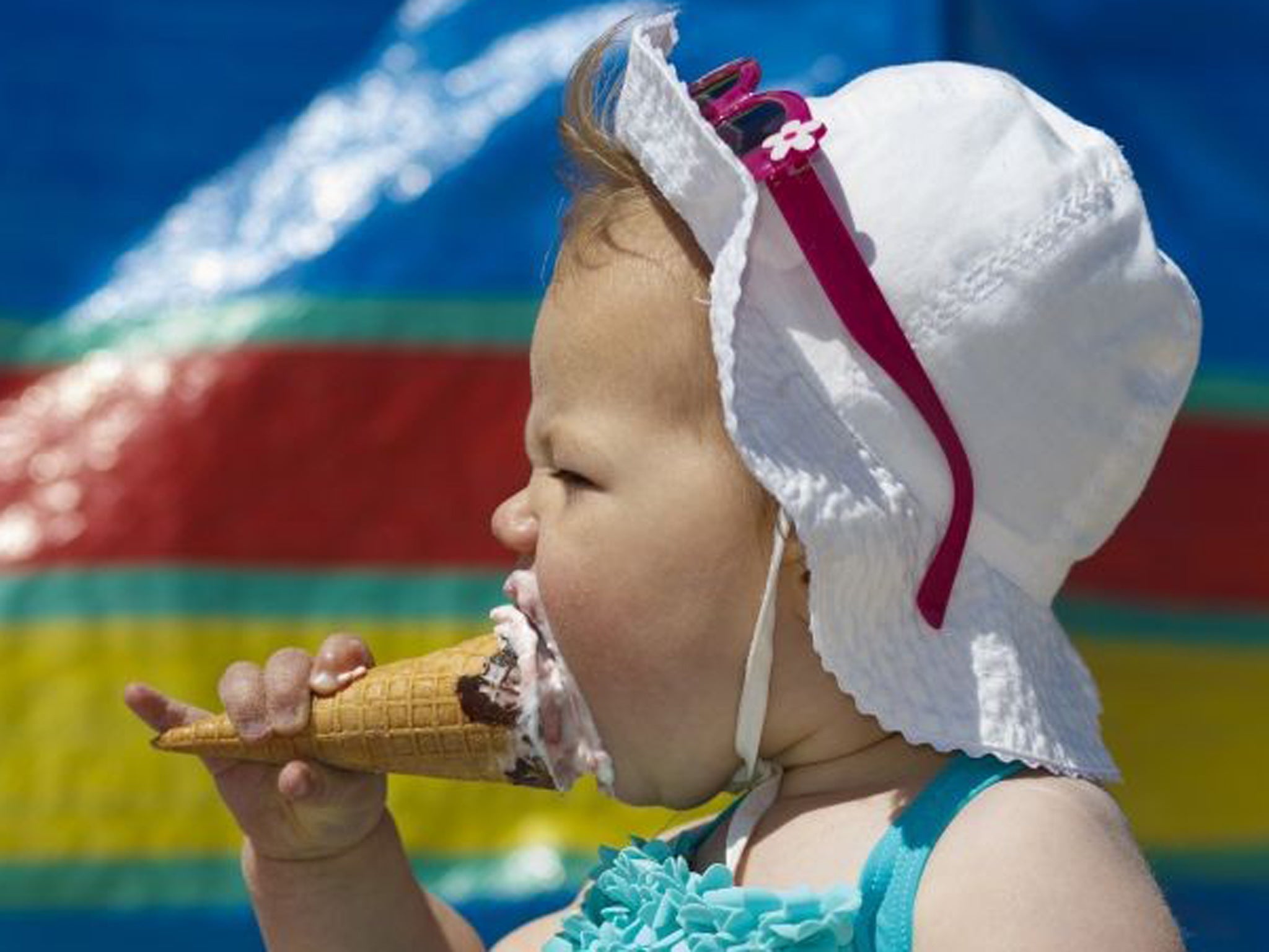 12-month-old Rose Blythe can look forward to another ice cream this weekend on West Wittering beach near Chichester, West Sussex