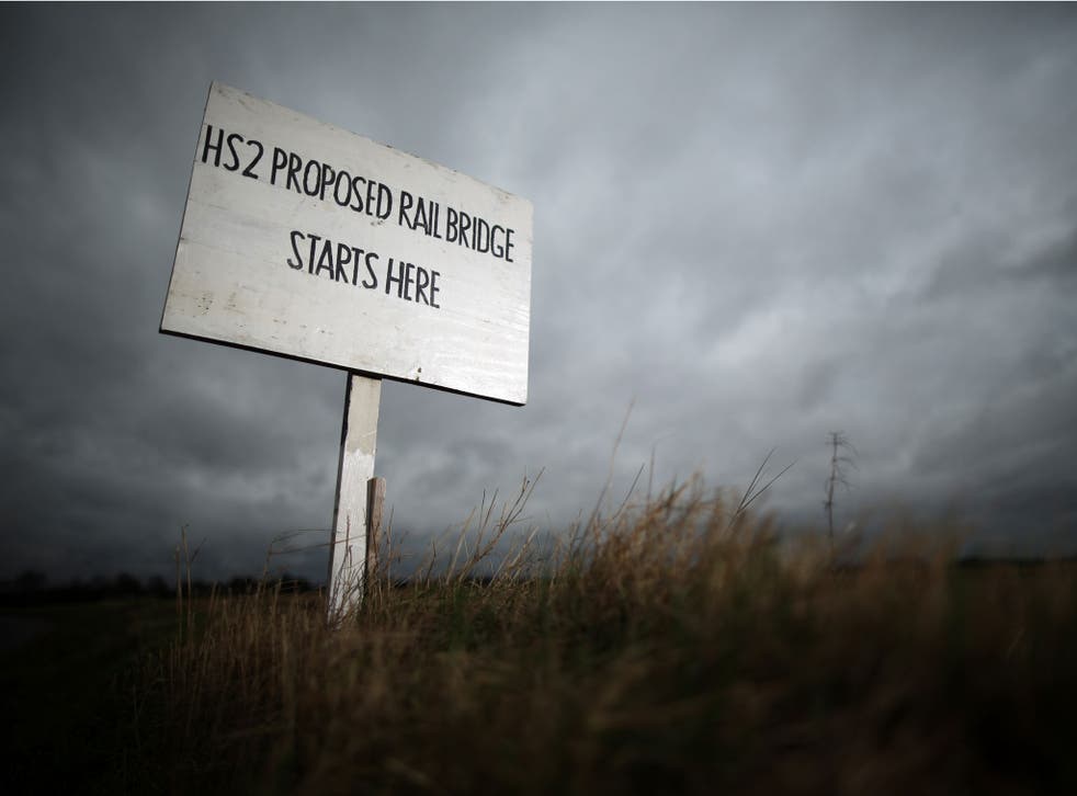 A sign erected by protesters marks the spot where a new rail bridge is proposed to be built across the countryside for the new HS2 high speed train link at the village of Middleton in Staffordshire on January 29, 2013 in Middleton near Tamworth, England.