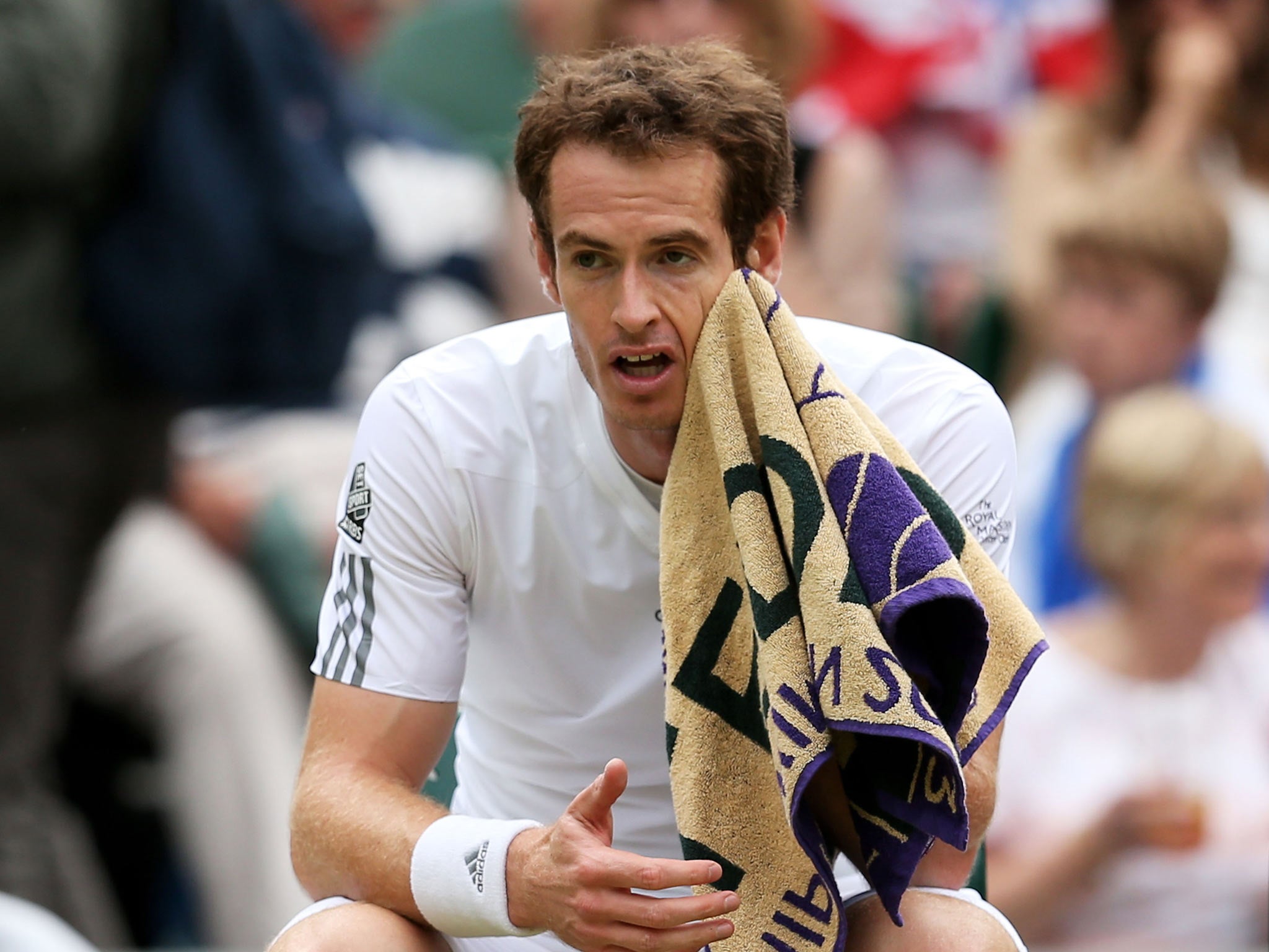 Andy Murray pictured at two sets down in his quarter-final