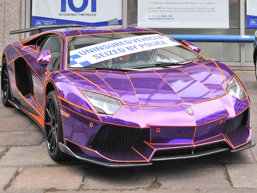 Lamborghini no mercy: The seized Lamborghini Aventador on display outside New Scotland Yard