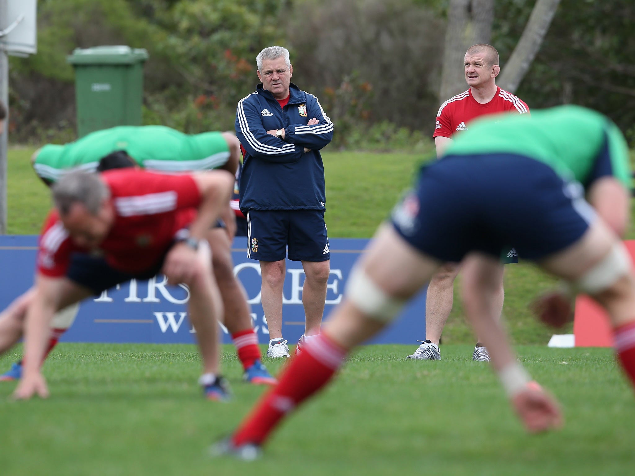 Warren Gatland looks on during a Lions training session