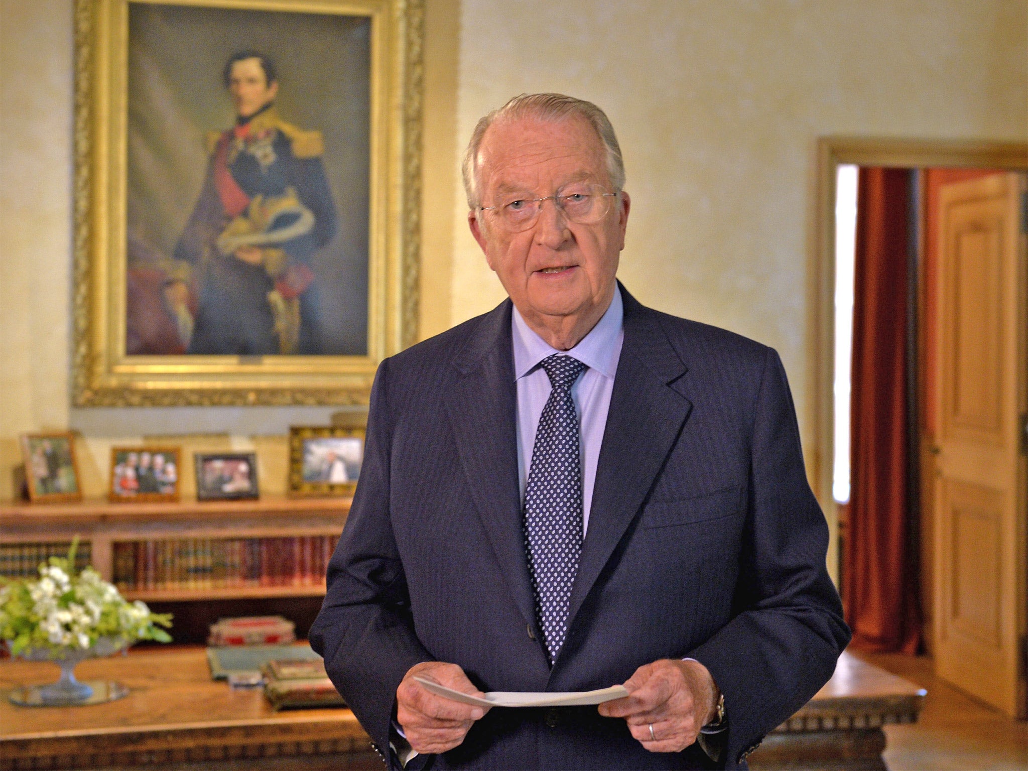 Belgian King Albert II addresses the nation from the Royal Palace in Brussels earlier this year