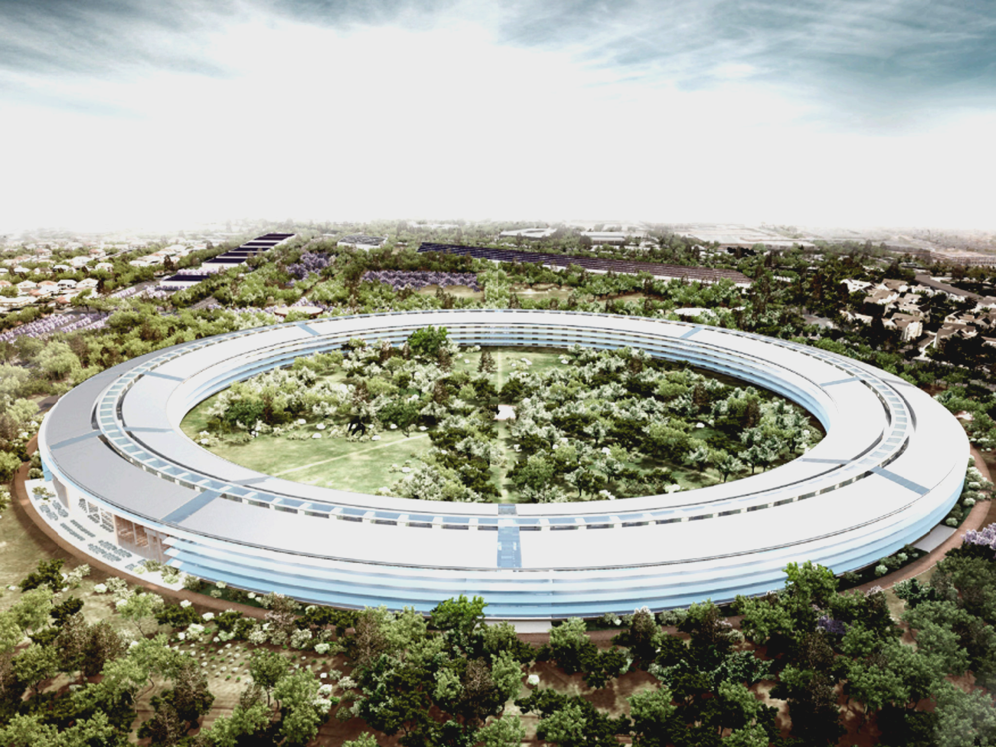 Apple: the 2.8 million sq ft 'Spaceship' campus, due to open in 2016, has drawn comparisons with the Death Star in Star Wars. It will house around 14,200 employees and cost an estimated $5bn (£3.25bn) to build. It will also contain a 1,000-seat auditorium, a gym and 300,000sq ft of 'research' space