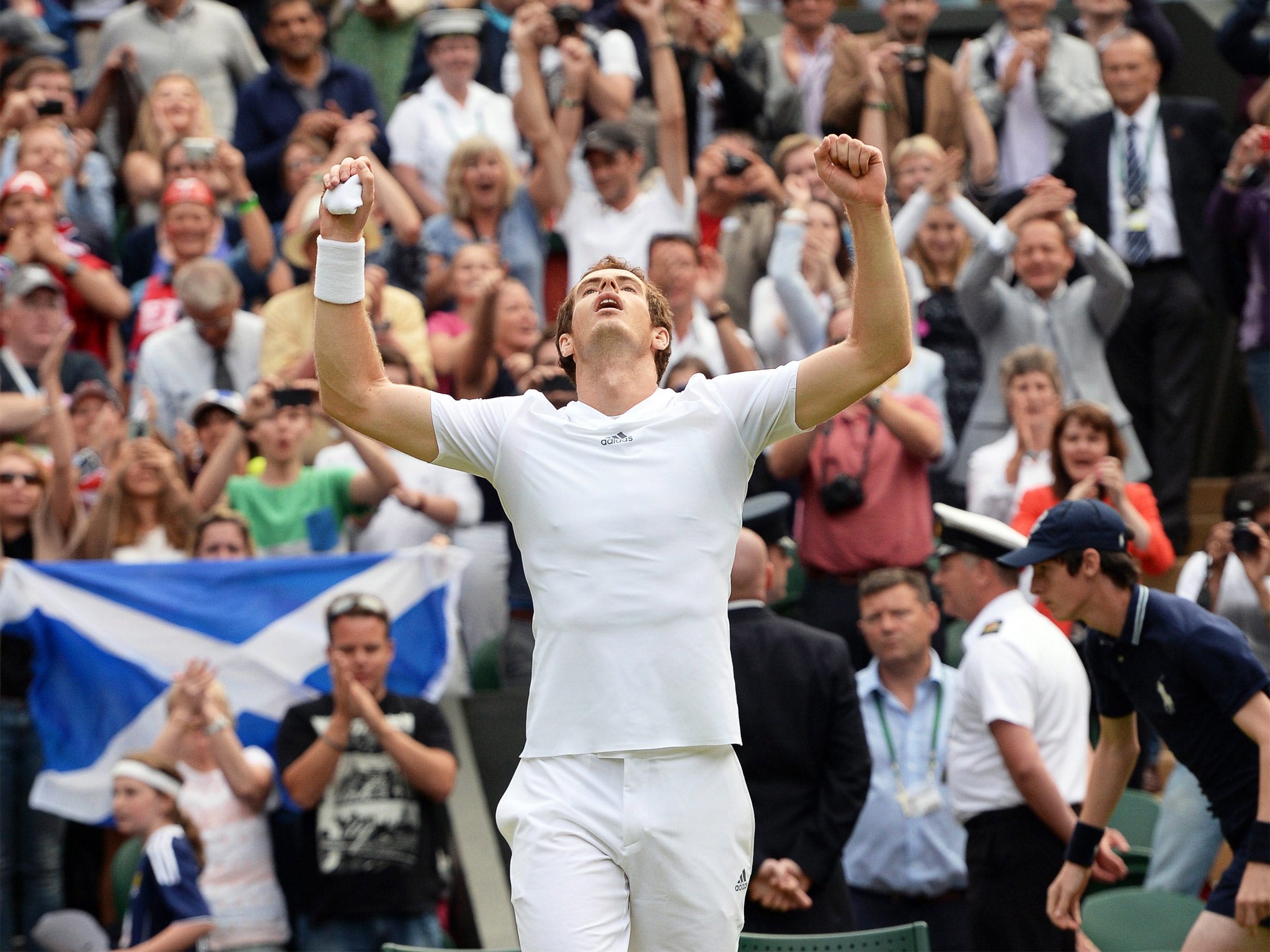 Andy Murray shows his relief after being taken to five sets by Fernando Verdasco