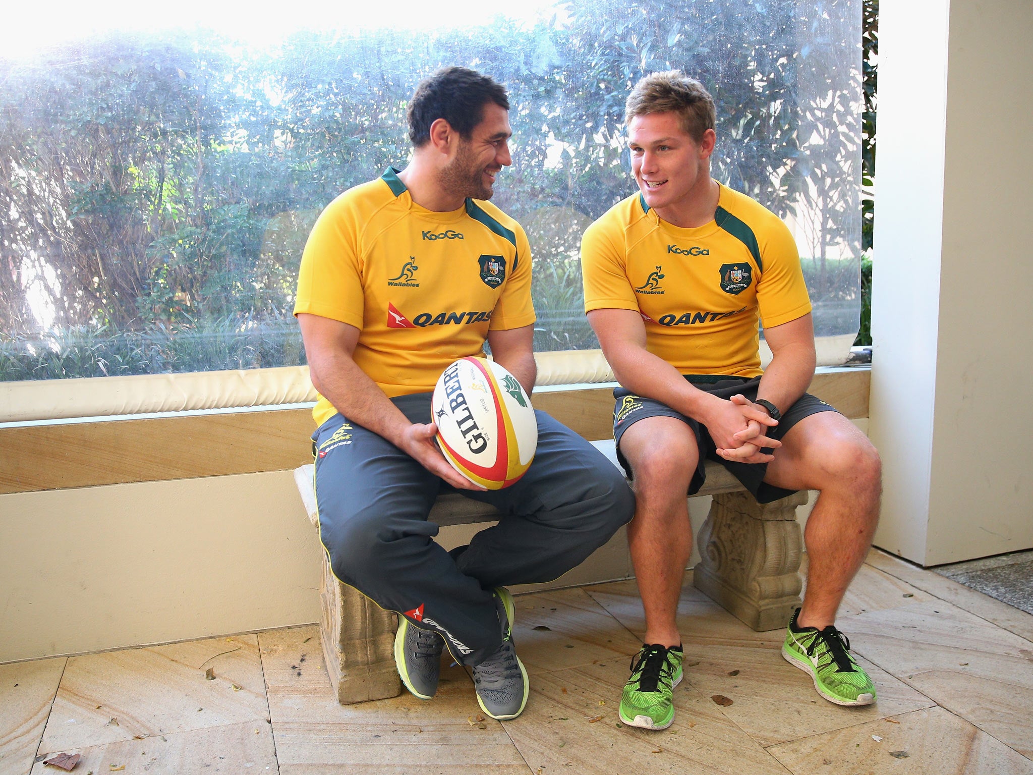 George Smith of the Wallabies talks to team mate Michael Hooper