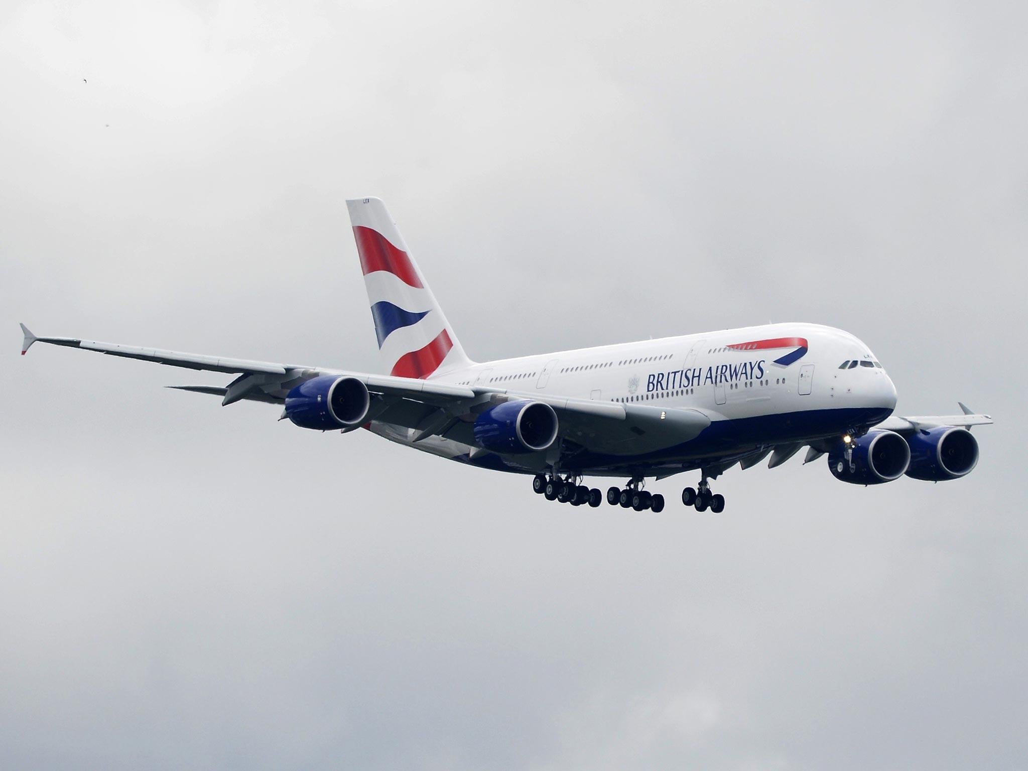 4 July 2013: British Airways' new Airbus A380 comes in to land at Heathrow airport in London