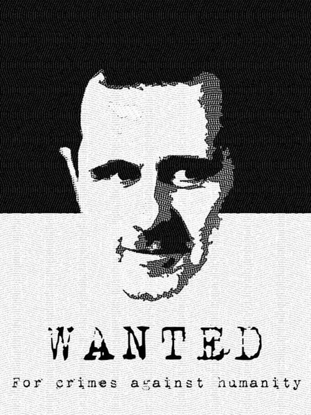 Political posters by the anonymous Syrian artists poster collective Alshaab alsori aref tarekh ('The Syrian People Know Their Way). An image of Assad on a Wanted-style poster
