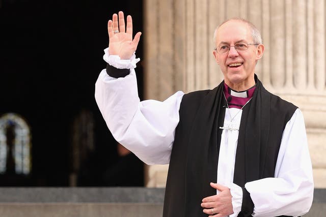 The new Archbishop Of Canterbury Justin Welby leaves St Paul’s Cathedral after being confirmed into the post of Archbishop on February 4, 2013 in London, England.