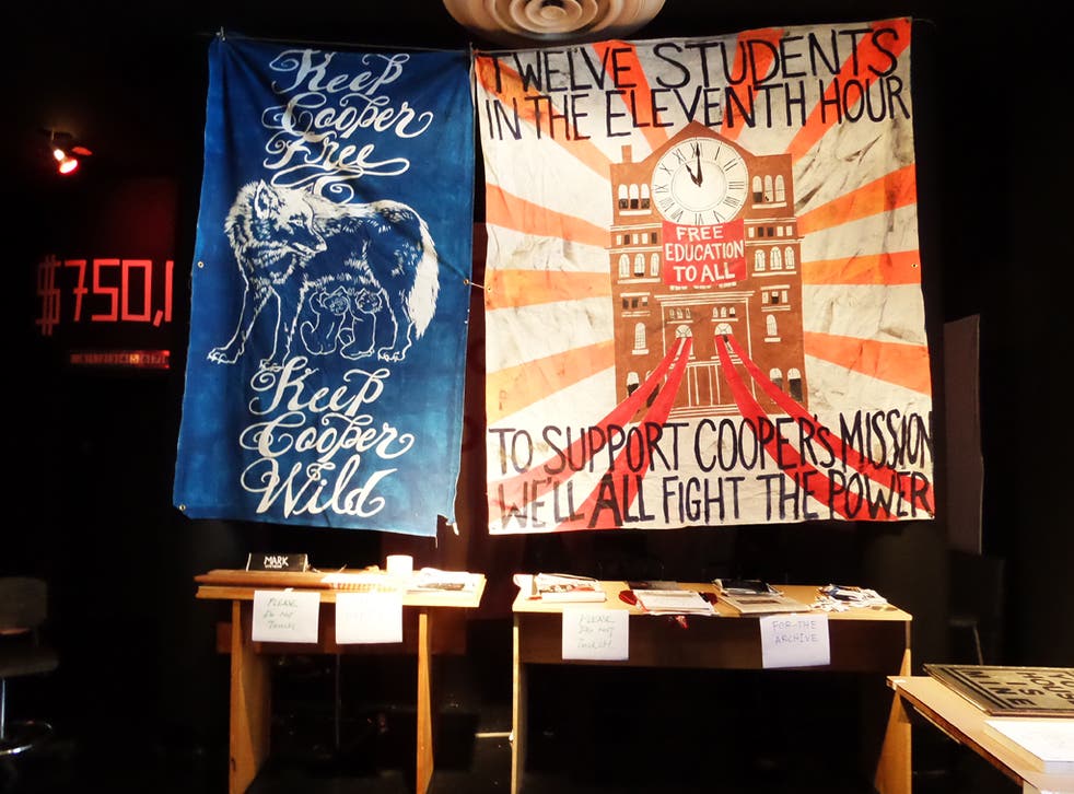 Banners in the Cooper Union occupation war room
