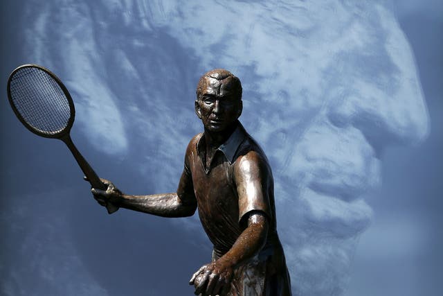 The statue of Fred Perry at Wimbledon on the day of Andy Murray's victory