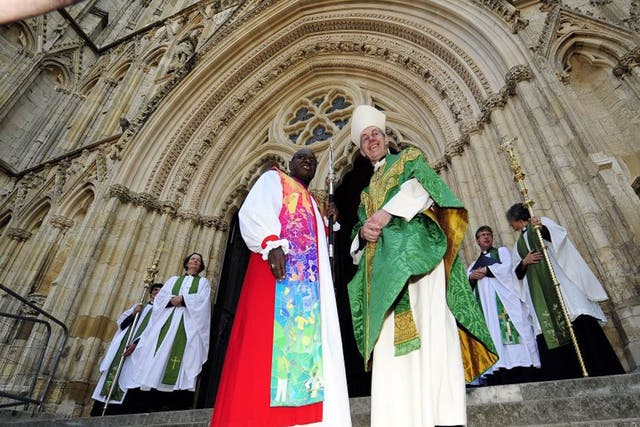 Dr John Sentamu, the Archbishop of York (left) and The Archbishop of Canterbury the Most Rev. Justin Welby at the Church of England General Synod Service in York Minster