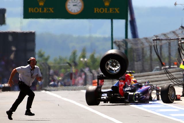 The moment Mark Webber's tyre came off