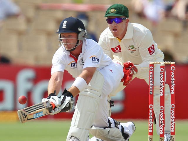 Ian Bell steers the ball away during the Adelaide Test in 2010