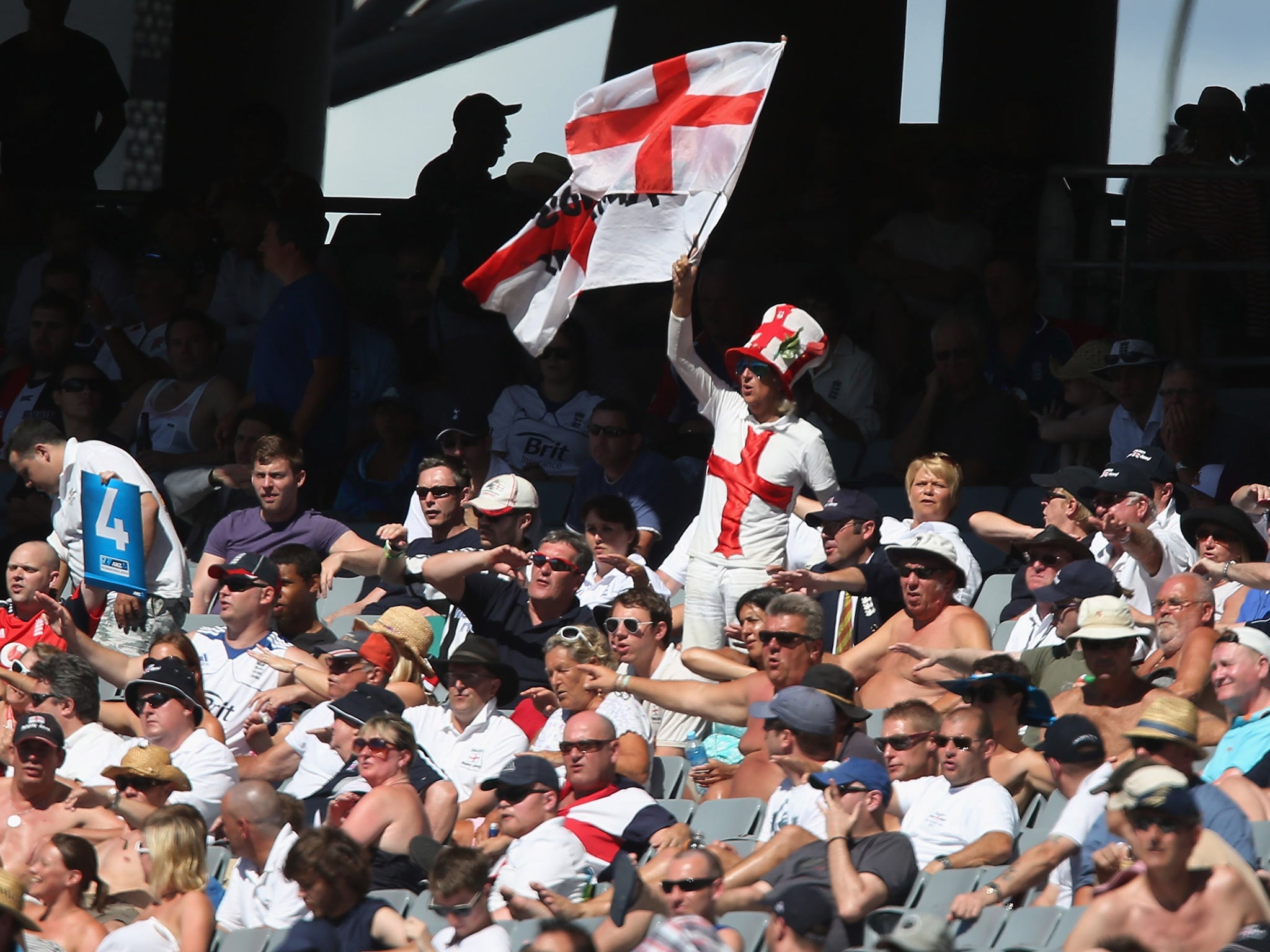 The Barmy Army pictured following England