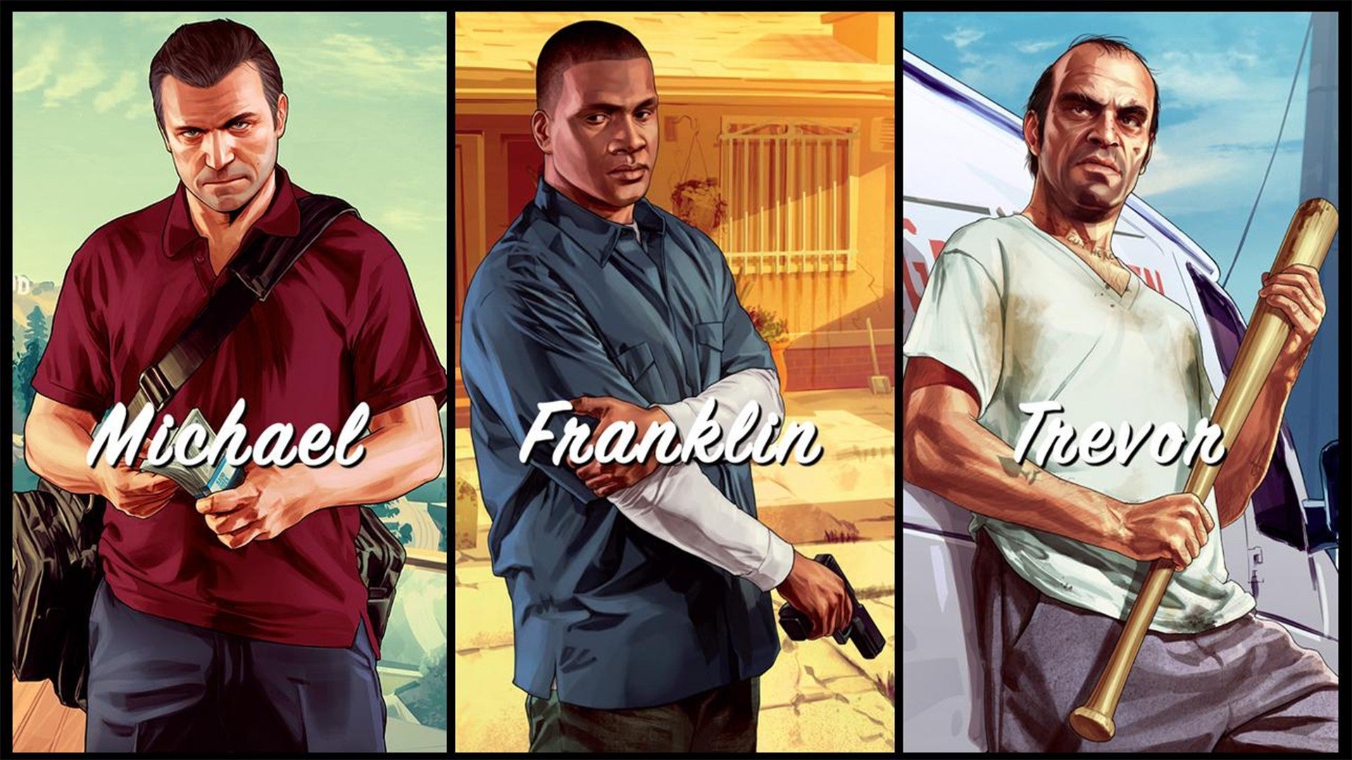 Character art for GTA V's three main protagonists
