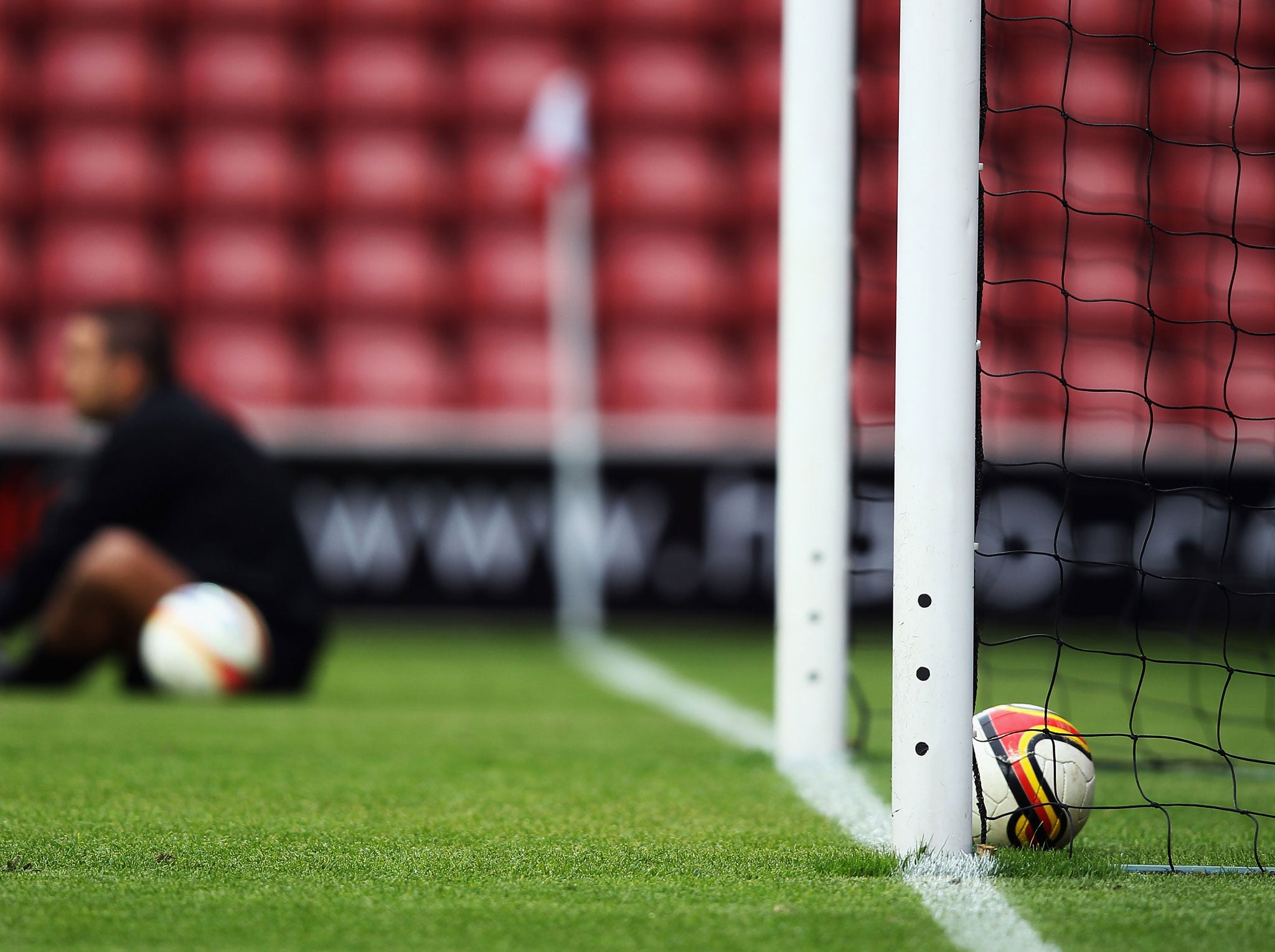 A general view of the goal posts prior to a live Goal-line Technology trial at the Hampshire FA Senior Cup Final between Eastleigh and AFC Totton at St Mary's Stadium on May 16, 2012 in Southampton, England.