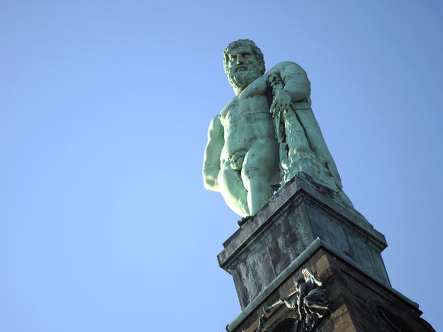 The Hercules statue at the mountain park Bergpark Wilhelmshoehe in Kassel