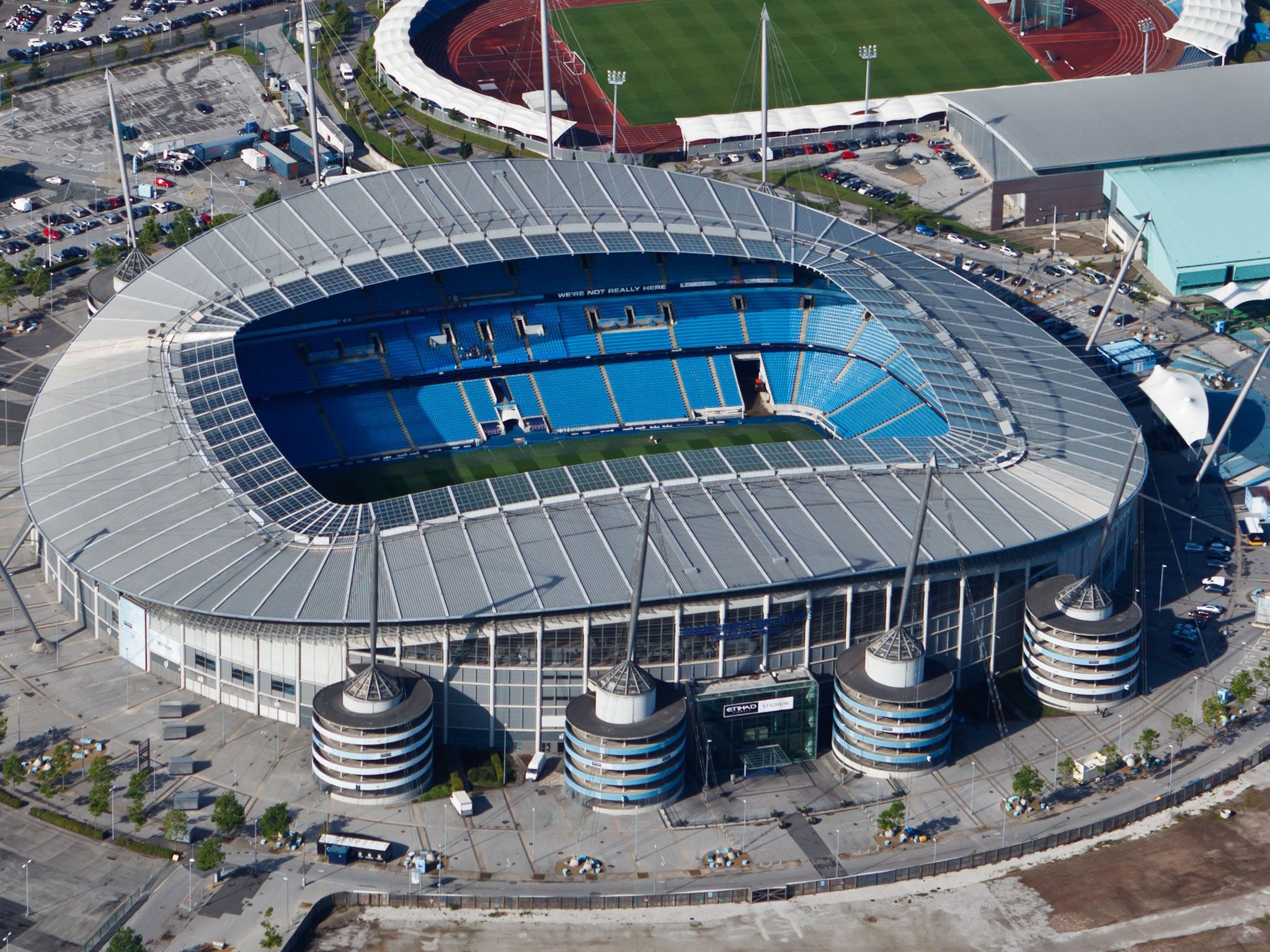 Manchester City's Etihad stadium as it is currently. The stadium is planned to expand to fit more than 60,000 spectators