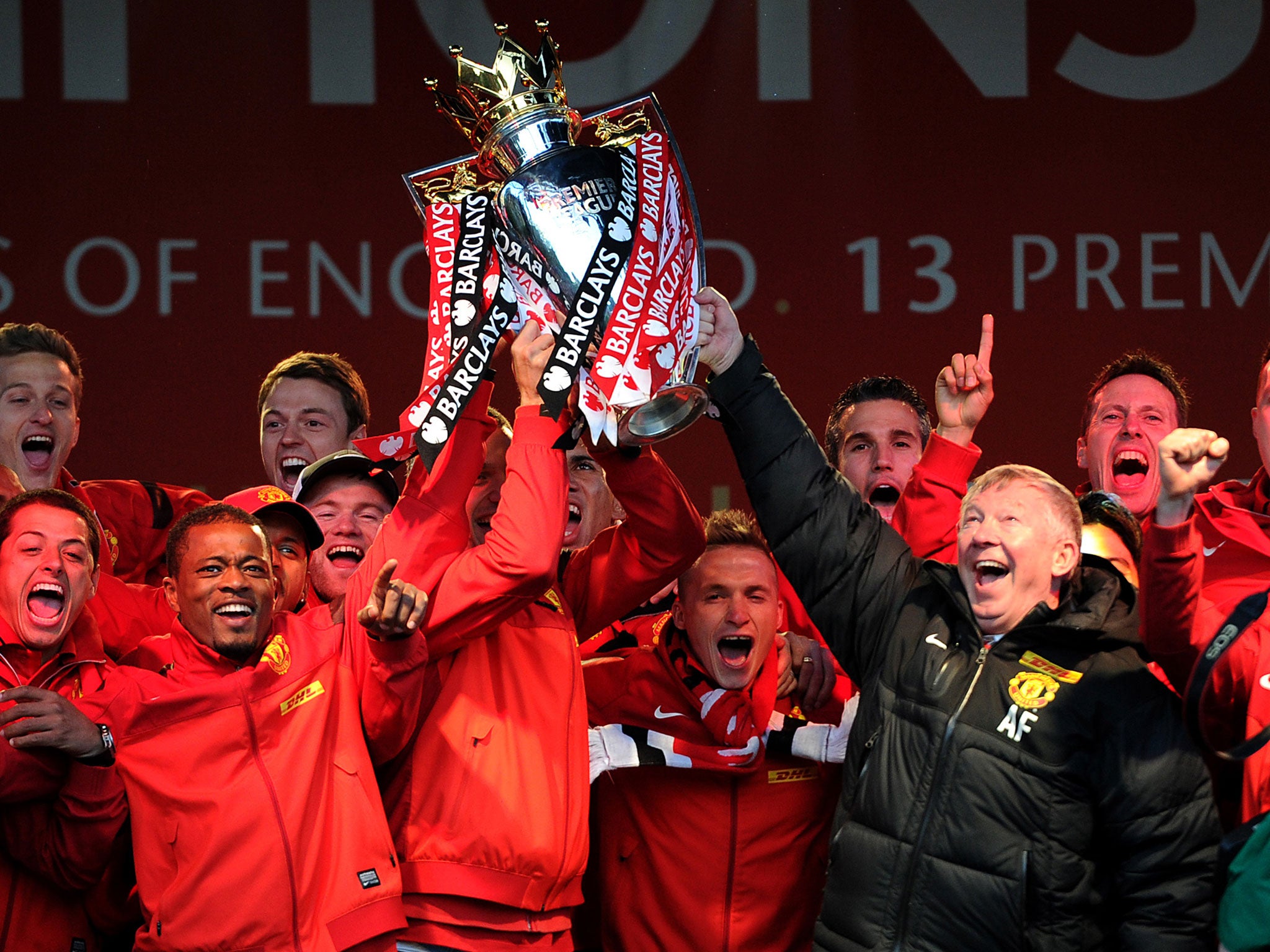 Manchester United celebrate winning the Premier League earlier this year
