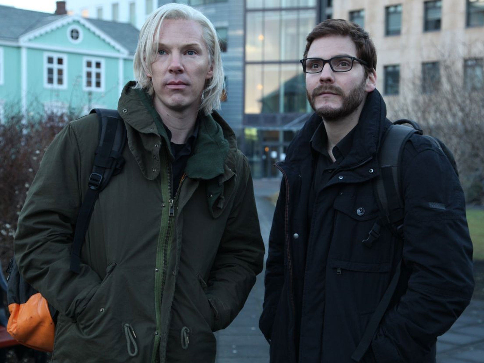 Geek chic: Benedict Cumberbatch as Julian Assange,  with Daniel Domscheit-Berg