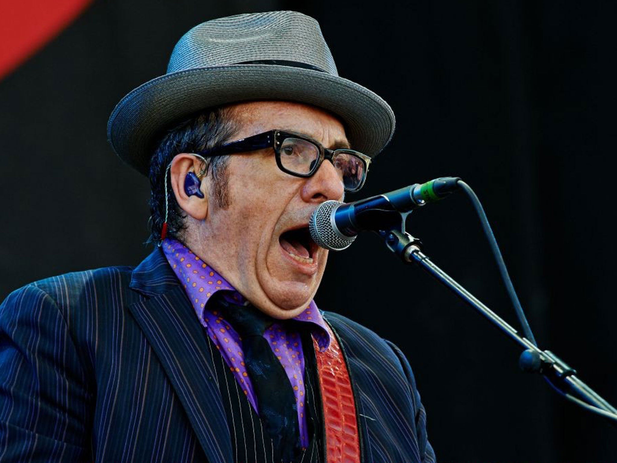 Elvis Costello performing at Glastonbury Festival