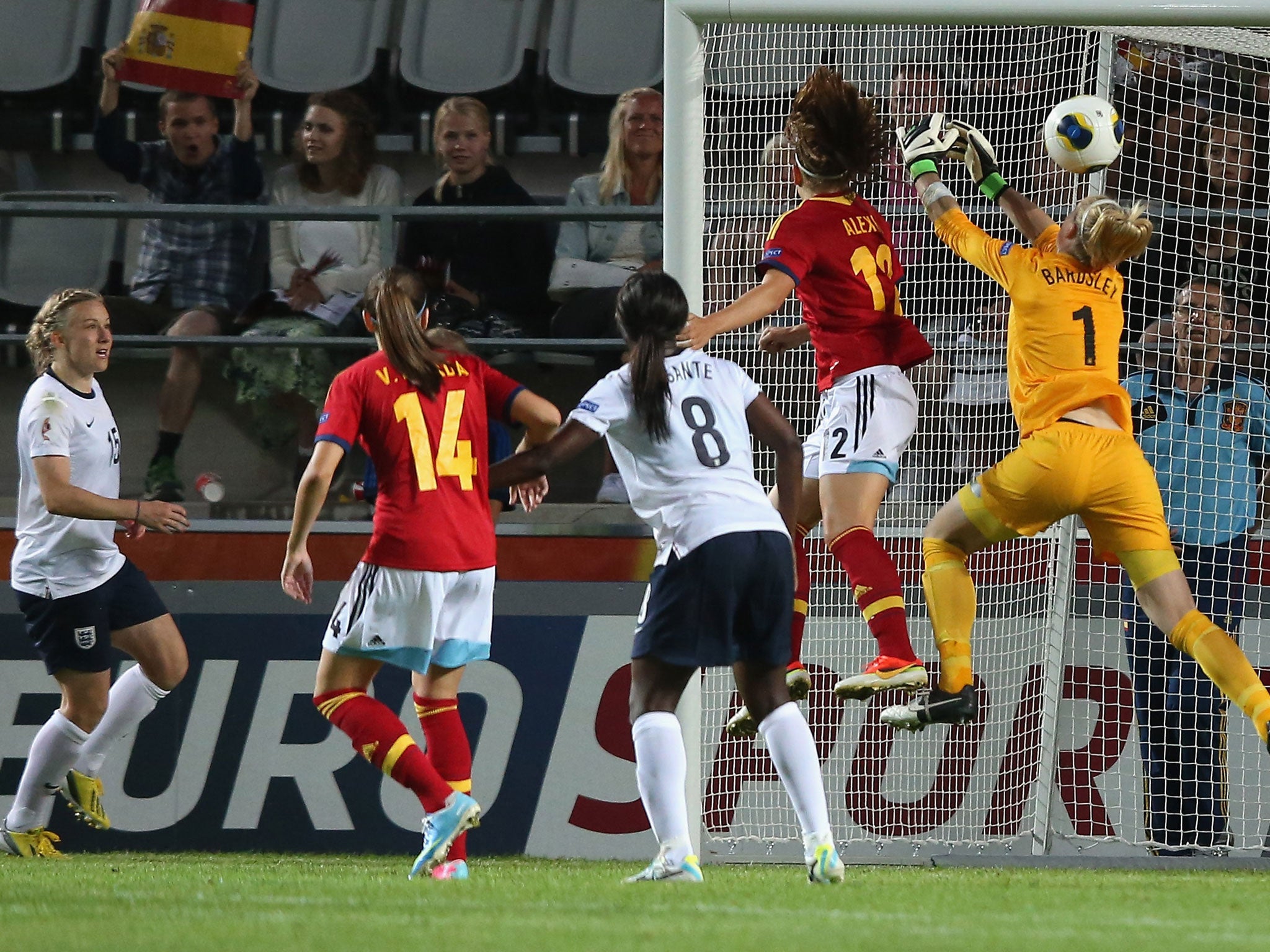 Losing face: The ball hits England keeper Karen Bardsley and goes in