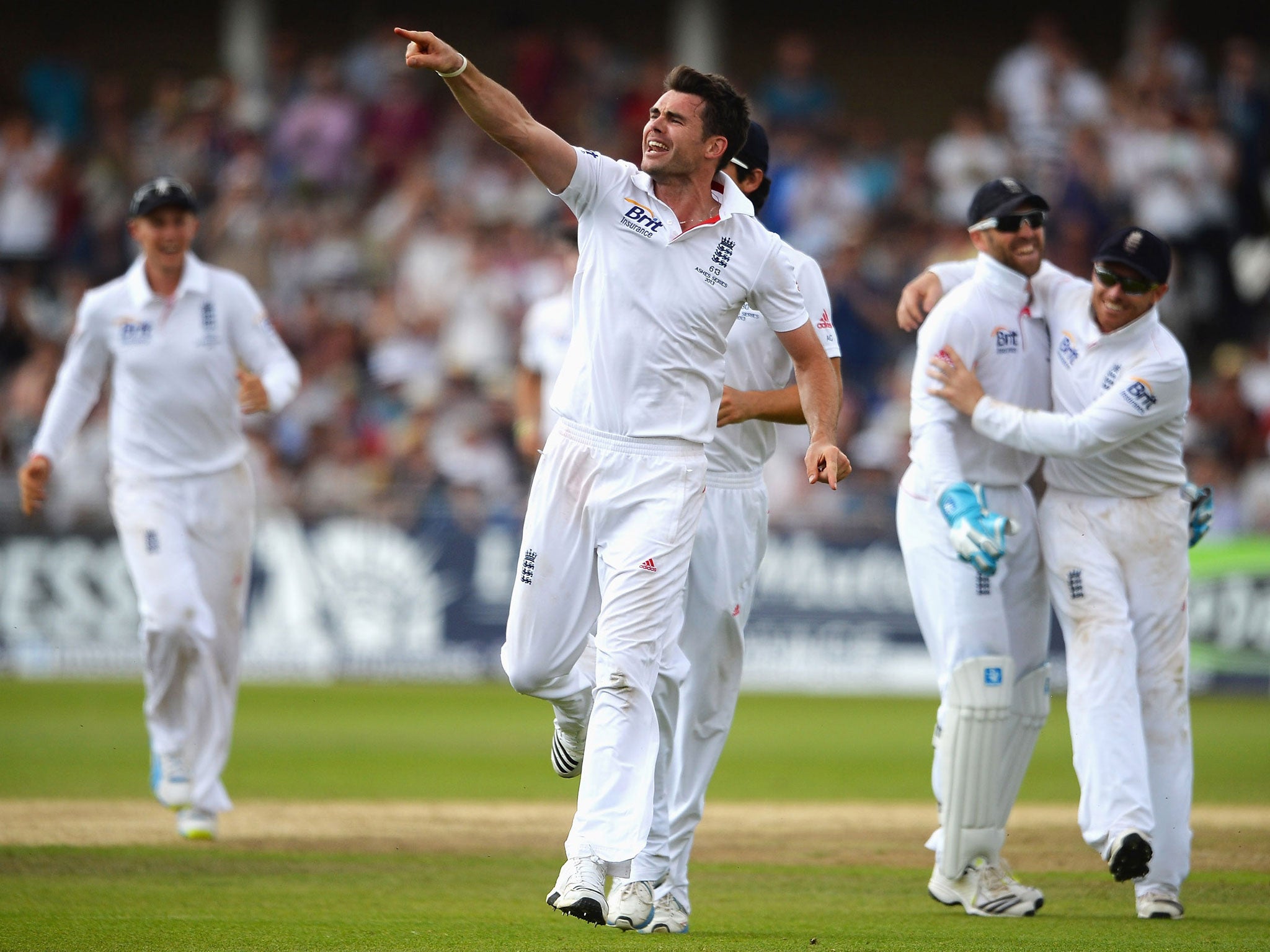 Rogers, over and out: James Anderson celebrates Chris Rogers’ wicket