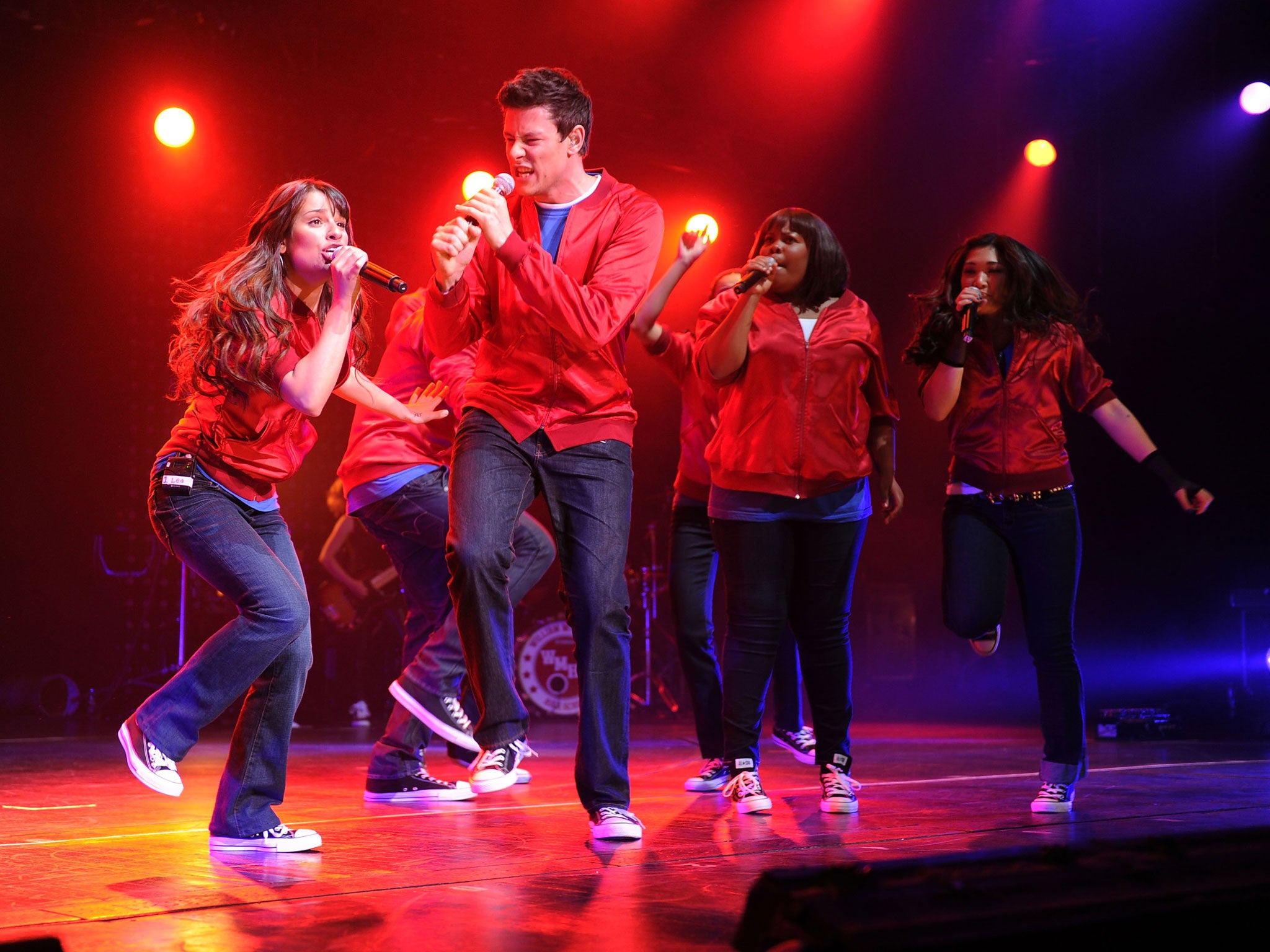 Cory Monteith, 2nd right, with Glee cast members in 2010
