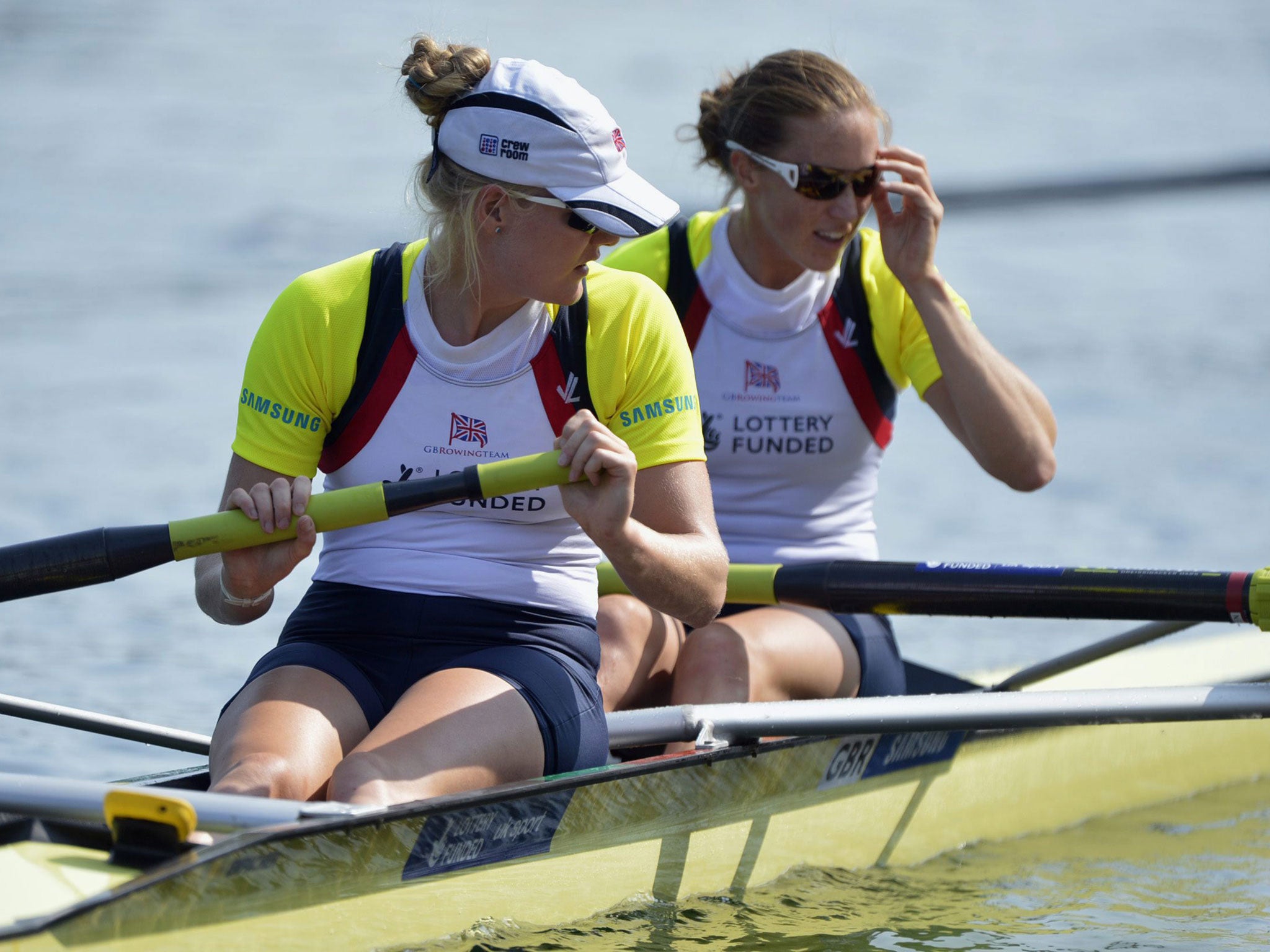 Polly Swann, left, and Helen Glover, right, won gold in the World Cup