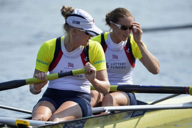 Polly Swann, left, and Helen Glover, right, won gold in the World Cup