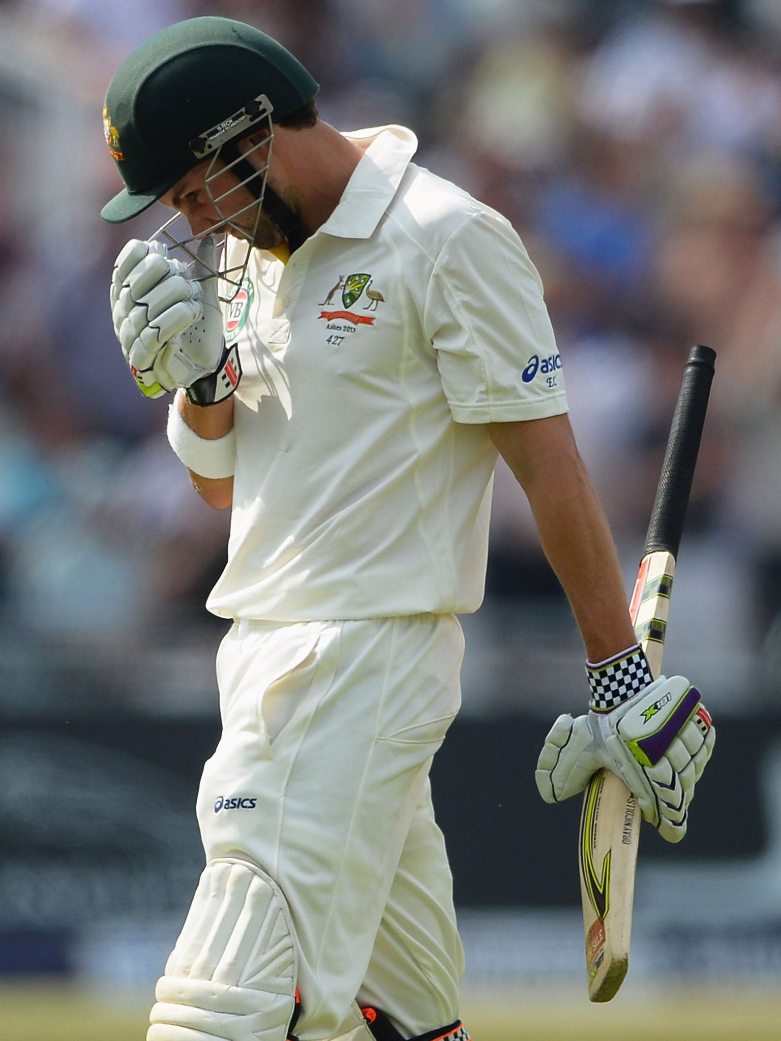 Ed Cowan trudges off after falling to Joe Root