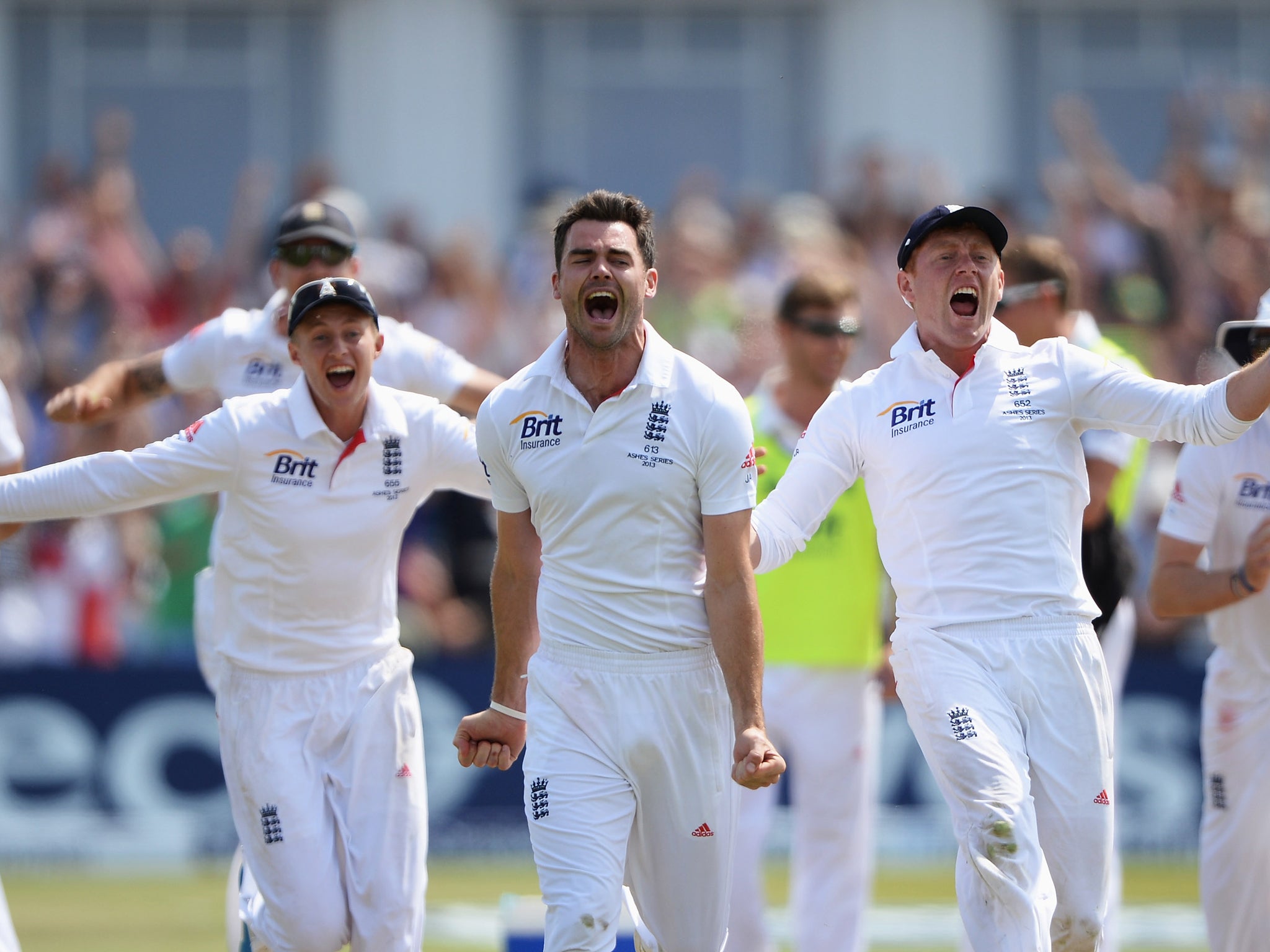 England celebrate the first Test victory over Australia on Sunday