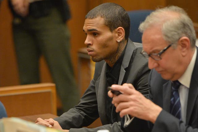 Chris Brown with his lawyer Mark Geragow during Brown's court appearance in Los Angeles, California