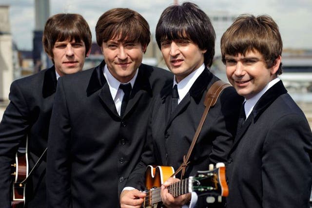 Cast members of the new Beatles musical 'Let It Be', whose producers are being sued by a rival production 