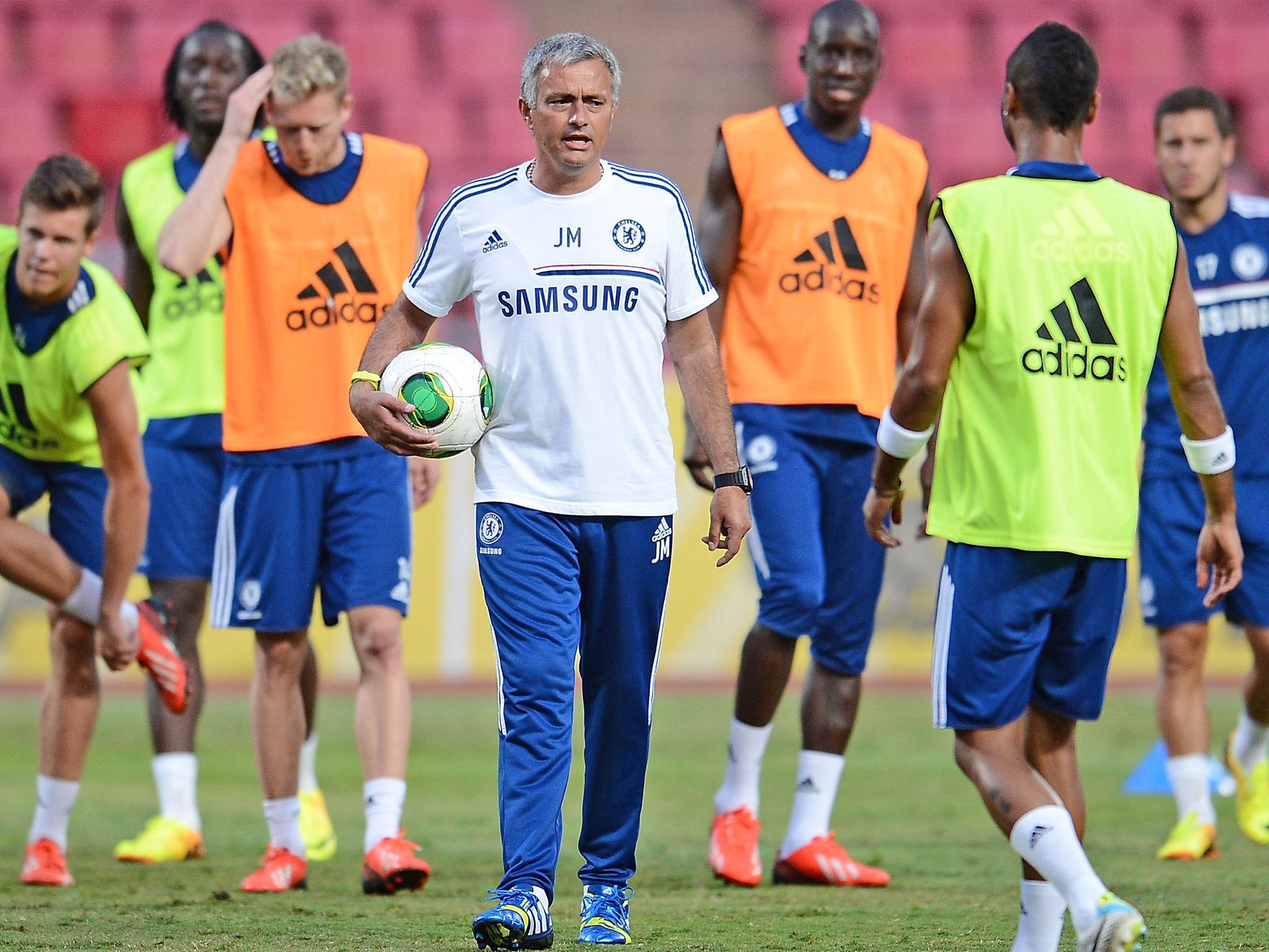 Chelsea manager Jose Mourinho takes a training session at Rajamangala Stadium, Bangkok