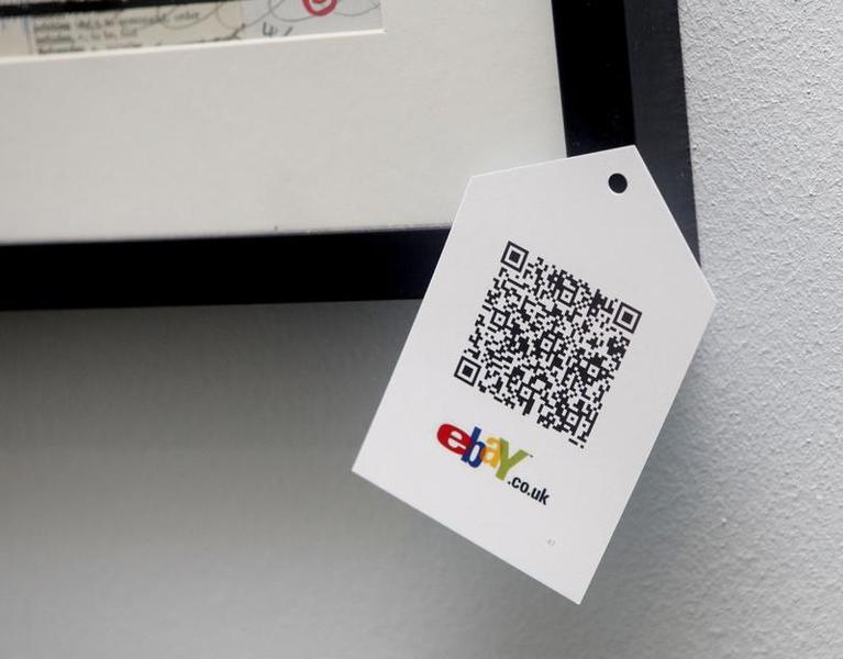 A QR code is used to tag an item as for sale on eBay