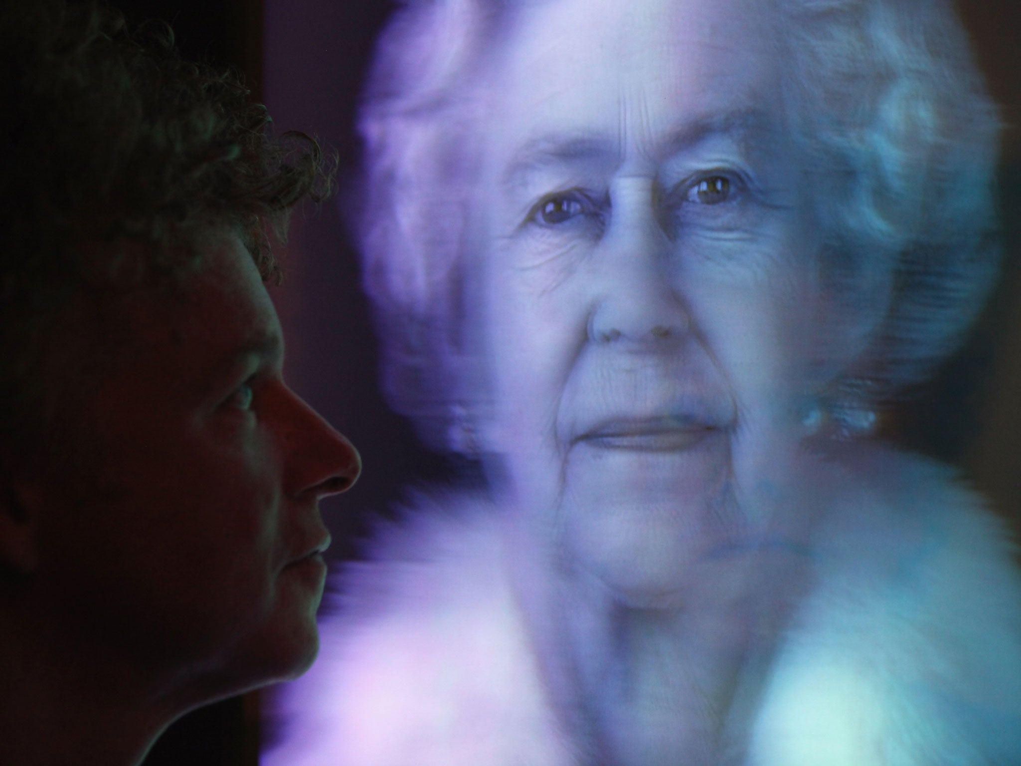 Artist Chris Levine views his hologram image of Her Majesty Queen Elizabeth II entitled 'Equanimity'