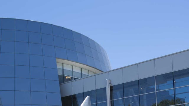 Testing the water: Google HQ in Mountain View, with 'No Swimming' sculpture by Oleg Lobykin