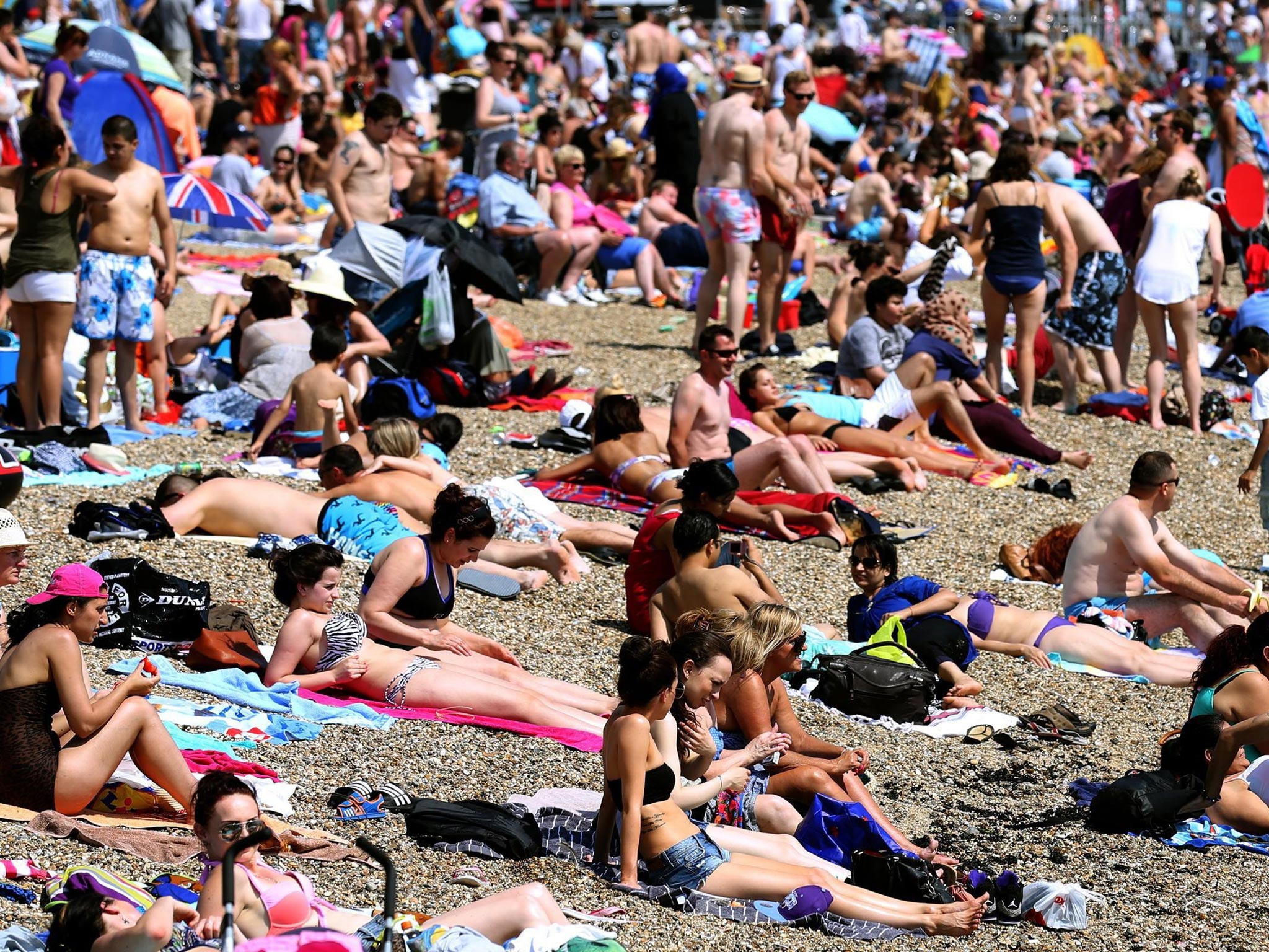 Members of the public pack onto the beach at Southend-on-Sea as much of Britain is bathed in sunshine