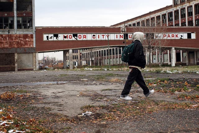 November 2008: A person walks past the remains of the Packard Motor Car Company, which ceased production in the late 1950s in Detroit