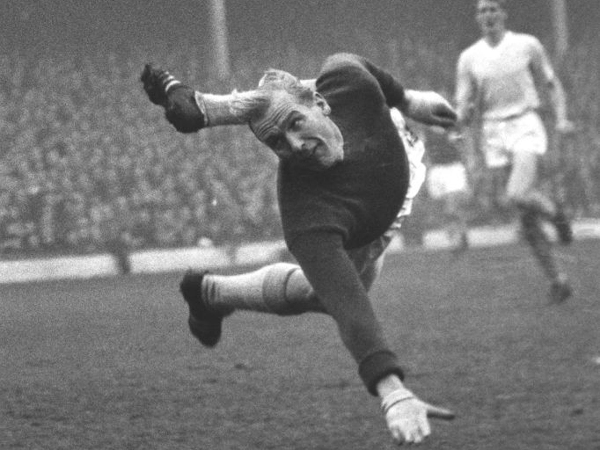 Trautmann in 1959 against West Ham; he had earlier been a rumbustious centre-forward