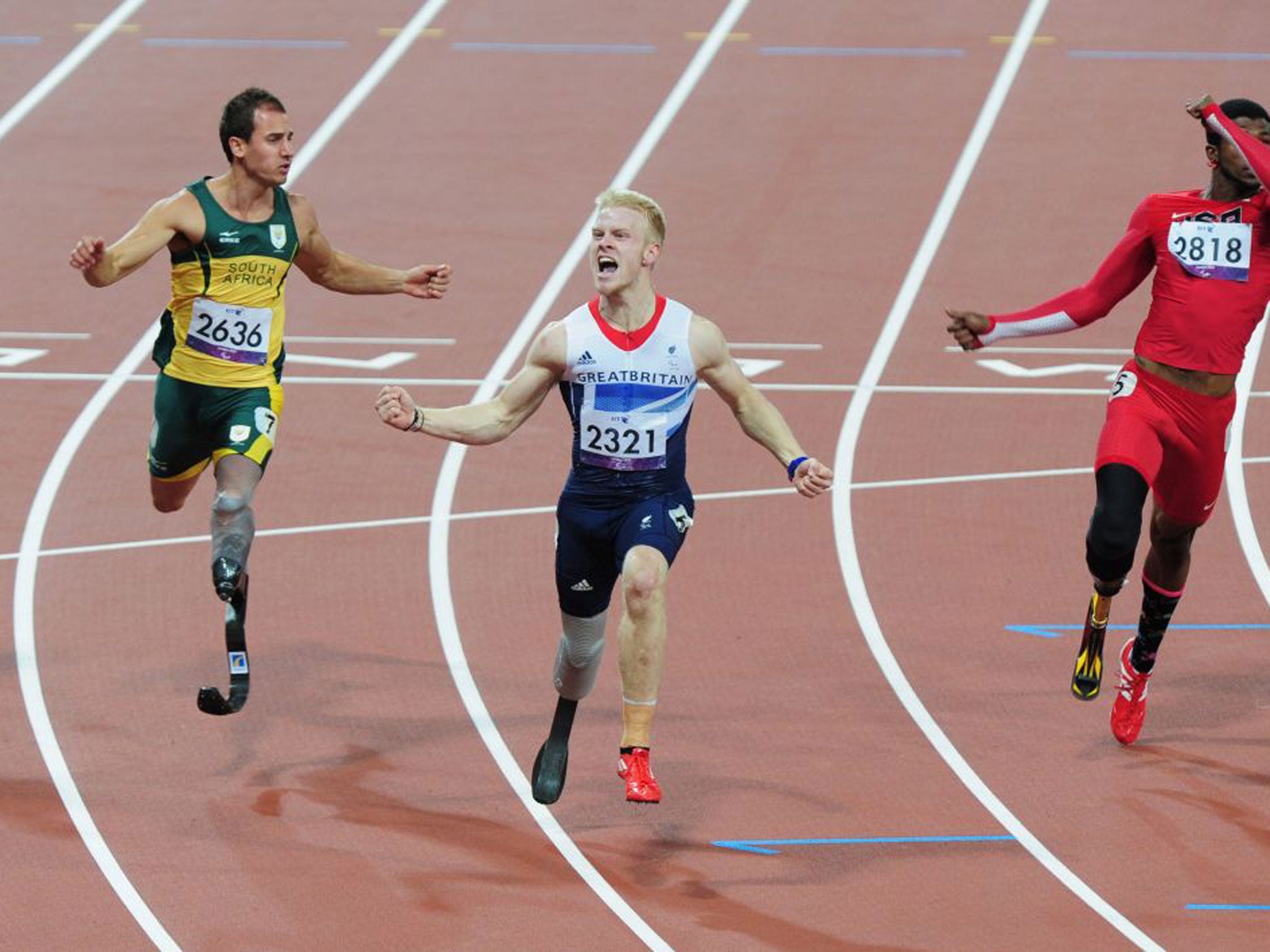 Jonnie Peacock wins the the men’s T43/44 100m final at the Olympic Stadium last year
